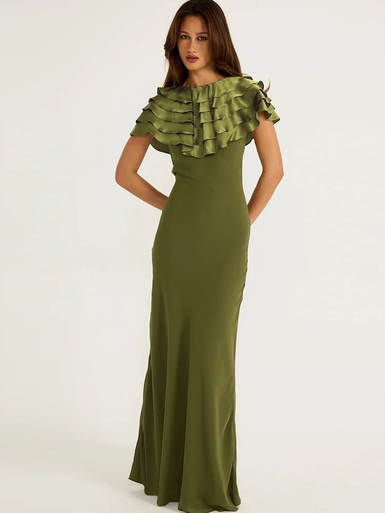 Green O-neck sleeveless maxi dress
