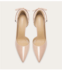Beige Bow Patent Stiletto Heels | Butterfly-Knot Pointed Party Pumps