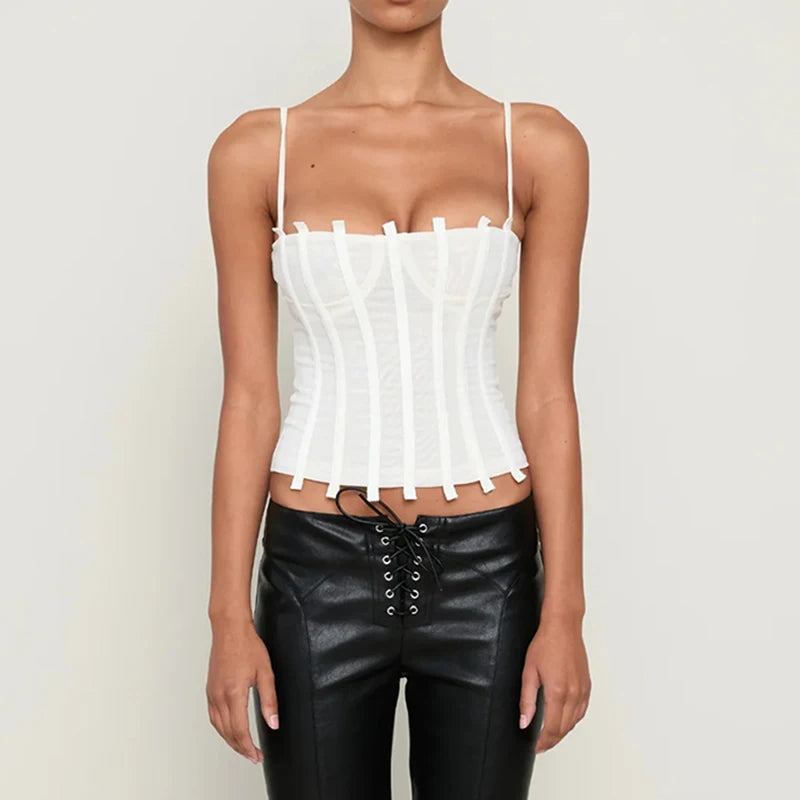 White strappy boned corset top