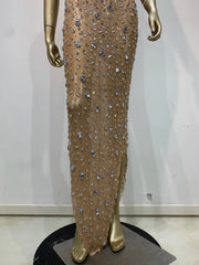 Rhinestone Mesh Embellished Spaghetti Strap Maxi Dress