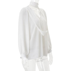 White Ribbon Draped Flowy Shirt