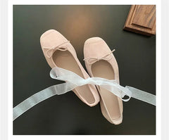 Silk Bowknot Square Toe Ballet Flats
