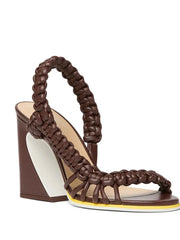 Brown braided strap square heel sandal