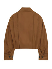 Short Trench Stand Collar Pleated Windbreaker Coat