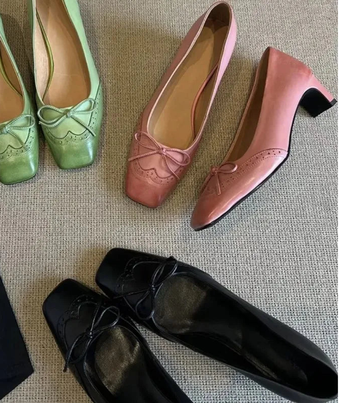 Square toe heeled Mary Jane shoe in pink