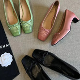 Square toe heeled Mary Jane shoe in pink