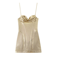 Metallic Cowl Neck Mini Dress