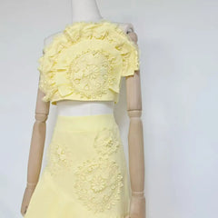 Floral Lace One-Shoulder Top Asymmetric Ruffle Skirt Set