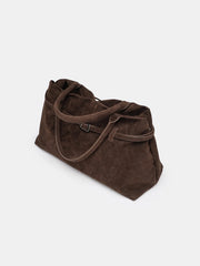 Faux Suede Belted Top-Handle Tote / Shoulder Bag — Chocolate Brown