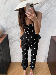 Polka Dot Peplum Tube Top and Flare Pants Set
