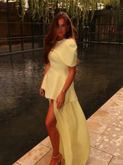 Three-Piece Sculpted Top, Shawl, and Mesh Skirt Set