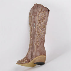Knee High Embroidery Western Cowgirl Boots