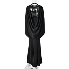 Mock Neck Cape Draped Open Back Maxi Dress