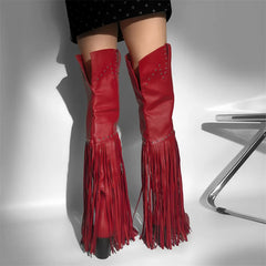 Fringed Pointed Toe Heeled Boots
