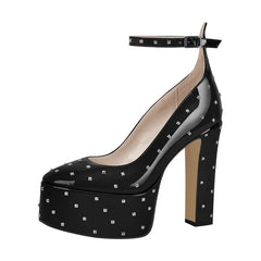 Studded Platform Chunky Heel Pumps