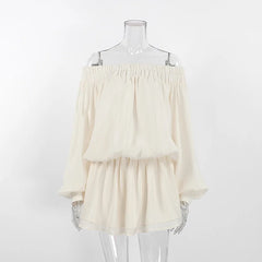 White Off-Shoulder Lantern Sleeve Mini Dress