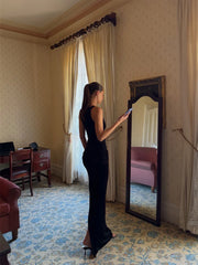 Black Velvet Tank U-Neck Maxi Dress