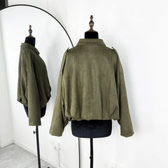 Faux Suede Cropped Bomber Jacket