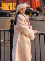 Faux Fur Trim Overcoat with Relaxed Straight Sleeves