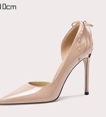 Beige Bow Patent Stiletto Heels | Butterfly-Knot Pointed Party Pumps