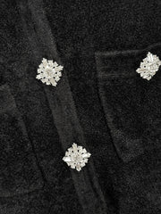 Round Neck Long Sleeve Diamond Button Lace Trim Mini Dress