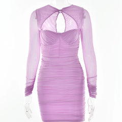 Mesh Pleated Cutout Mini Dress