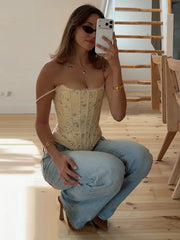 Yellow Floral Print Corset Top