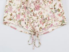 Floral Print Lace Up Strapless Corset Dress