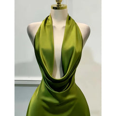 Burgundy halter neck cowl neck mini dress, back view