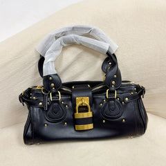 Gold Lock Leather Tote Bag