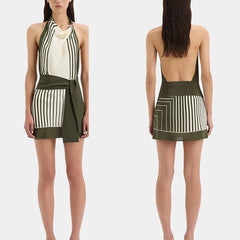 Stripe Halter Neck Mini Dress