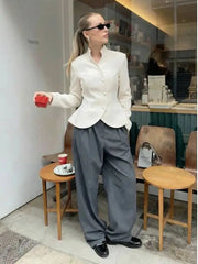 Diagonal Button Peplum Blazer