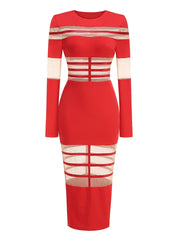 Red dress with mesh panels on a white background