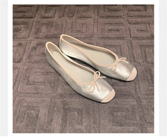Silk Bowknot Square Toe Ballet Flats