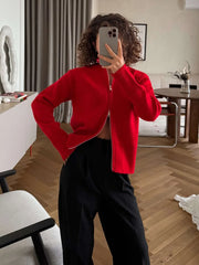 Zip Front Stand Collar Knit Jacket
