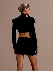 Flower Embellished Turtleneck Top and Skirt Set