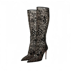 Floral Mesh Stiletto Boots