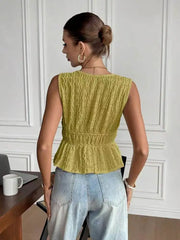 V-neck Lace-up Peplum Top