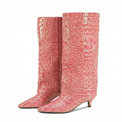 Kitten Heel Crocodile Pattern Boots