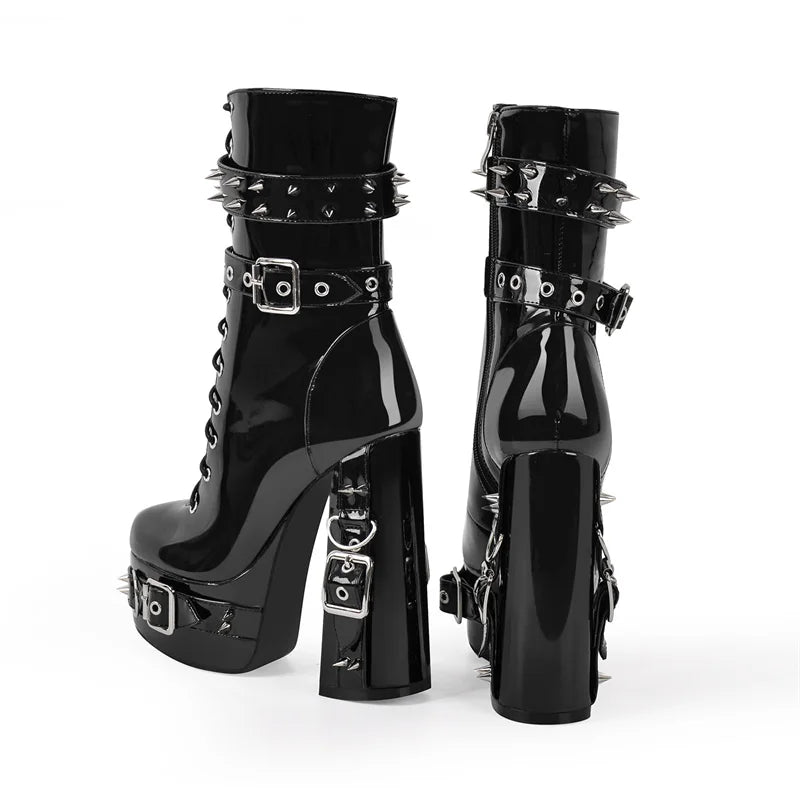 Chunky heel spiked platform ankle boots
