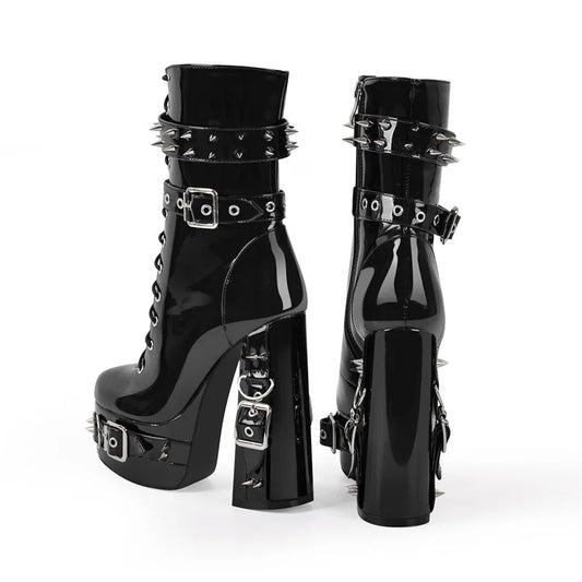 Chunky heel spiked platform ankle boots