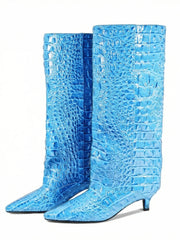 Kitten Heel Crocodile Pattern Boots