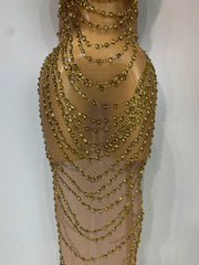 Chain Embellished Halter Mesh Gown