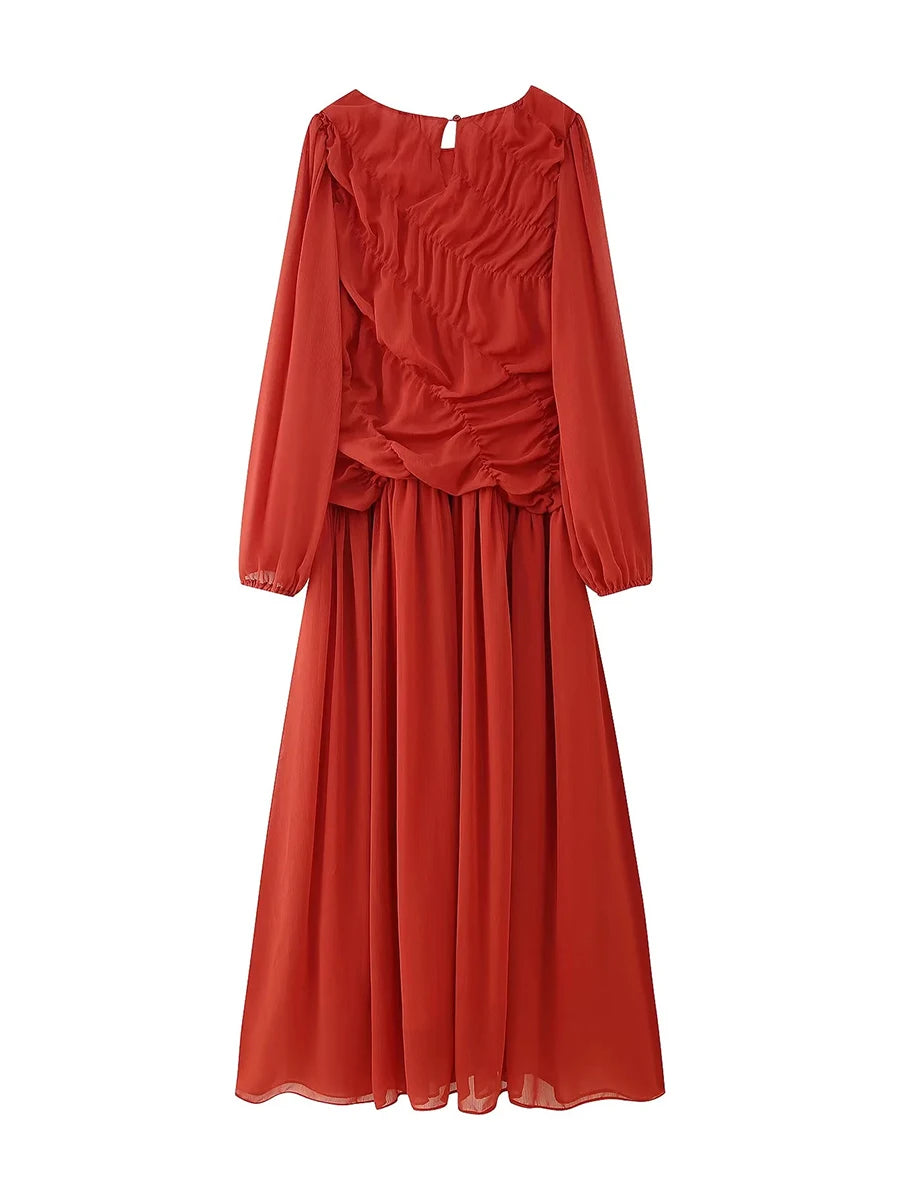 Red dress with long sleeves on a white background