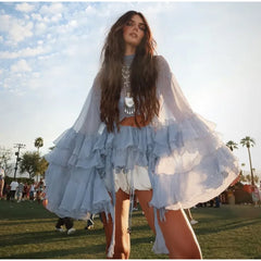 Sheer Chiffon Ruffle Blouse & Flowing Maxi Skirt Set