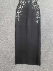 Black Spaghetti Strap Diamond Bandage Gown