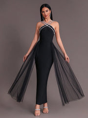 Diamond Details Sleeveless Tight Long Elegant Party Dress