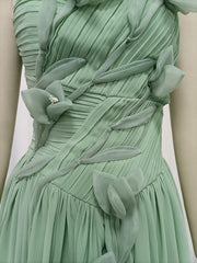 Strapless Ruffled Floral Applique A-Line Ankle-Length Gown