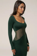 Mesh Patchwork Long Sleeve Maxi Dress