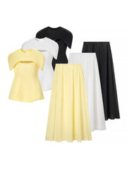 Three-Piece Sculpted Top, Shawl, and Mesh Skirt Set